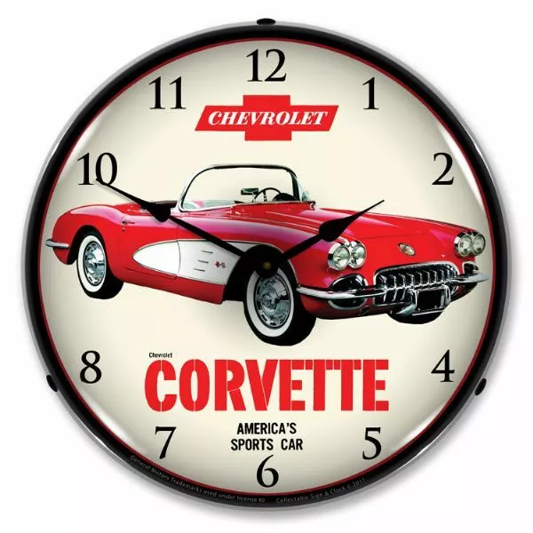 1959 Chevrolet Corvette LED Clock Garage Oil Car Man Cave Lighted Nostalgic