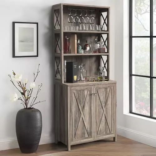 YITAHOME KITCHEN PANTRY Cabinet Storage Hutch with Microwave Rustic ...