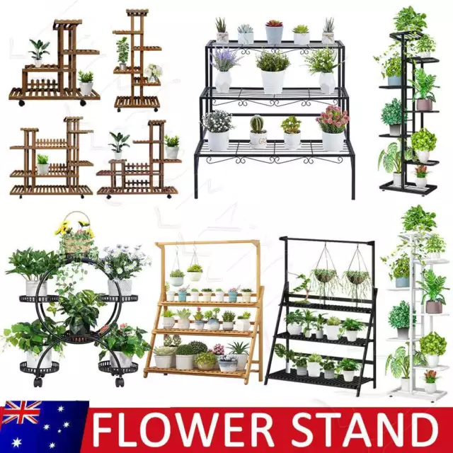 3-7 Tier Plant Stand Outdoor Indoor Metal Flower Pots Rack Corner Planter Shelf