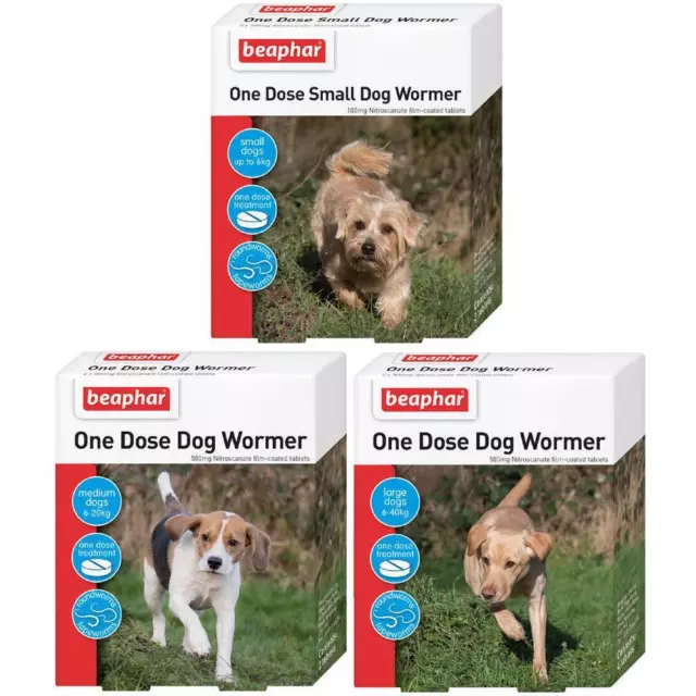 Beaphar One Dose Wormer Worming Tablets Dog Treatment Small, Medium & Large Dogs