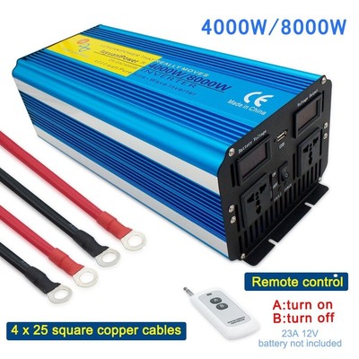 8000W Pure Sine Wave Power Inverter DC 24V 12V To AC 110V 220V Voltage Converter