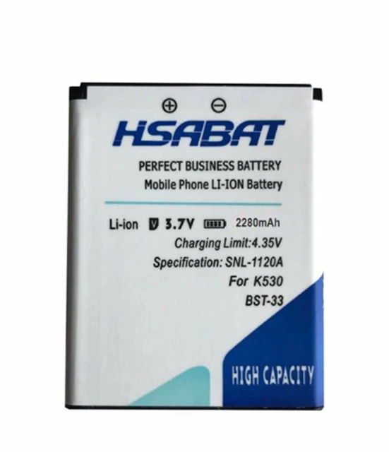 HSABAT 2280mAh BST-33 Battery for Sony Ericsson V800 C702 C901 C903 F305 G502 G7