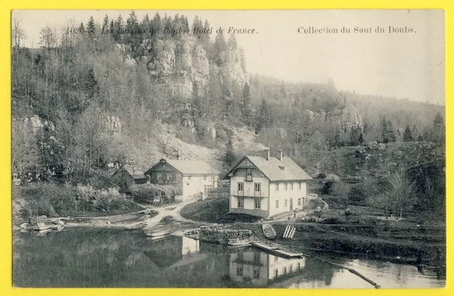 cpa 25 - VILLERS le LAC Les BASSINS du DOUBS L'Hôtel de la CHUTE Châlet Barques