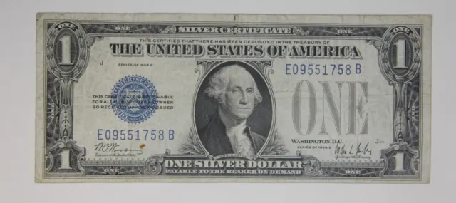 Series 1928B $1.00 Silver Certificate Blue Seal, Beautiful VF Circulated