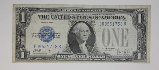 Series 1928B $1.00 Silver Certificate Blue Seal, Beautiful VF Circulated