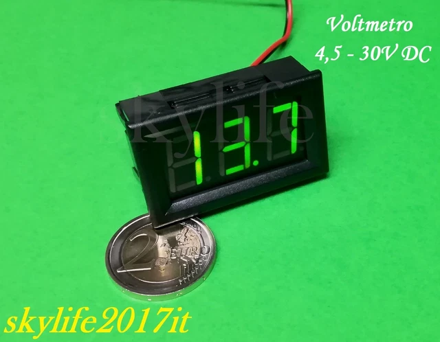 Voltmetro da pannello VERDE DC 4,5-30V Digitale 30V Tester tensione camper auto