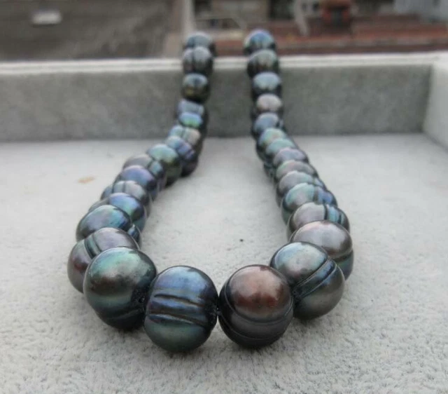 19" Romantic 11-12mm Tahitian Baroque Black Pearl Necklace 14k Gold P Clasp