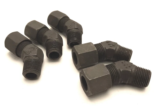 Lot of 5 Eaton 7355x8 Weatherhead-Ermeto 45° Elbow, 3/8" NPT to 1/2" Flareless