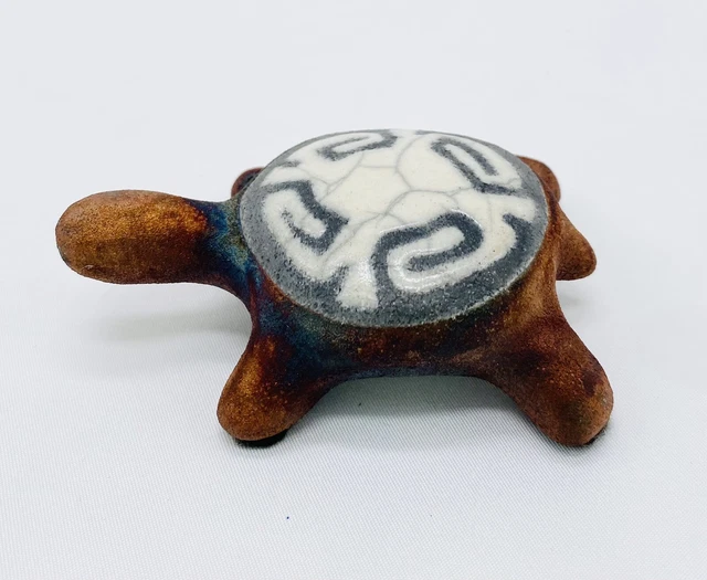 Southwestern Design Jeremy Diller Raku Studio Pottery Turtle Signed 3.25" 2
