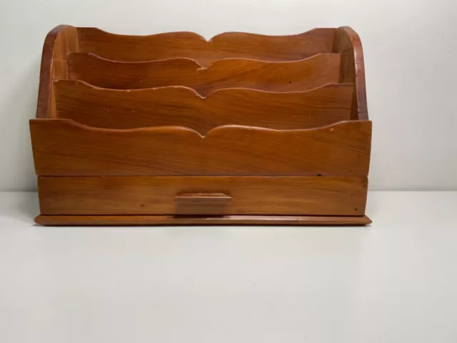 Porte courrier / lettre de bureau en bois ancien 3 compartiments - Équipements & Fournitures de bureau