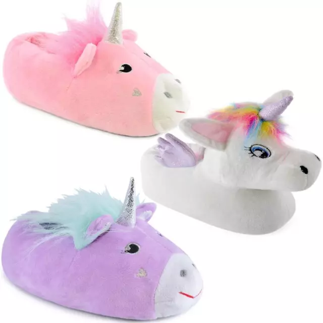Girls Slippers New Kids Novelty Unicorn Slippers Winter Warm Fur Snuggle Boots