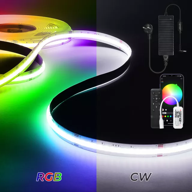 24V 5M WIFI COB RGB+CW LED Streifen Strip Lichterkette Lichtleiste Band Dimmbar