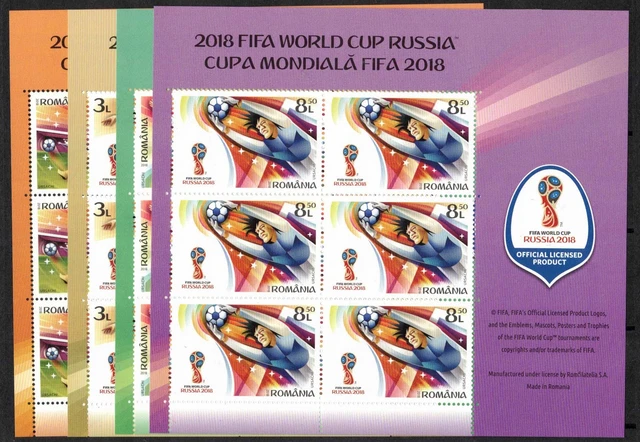 2018 Rumänien, Kleinbogenserie Fußball, postfrisch/MNH, MiNr. 7387/90, ME 65,-
