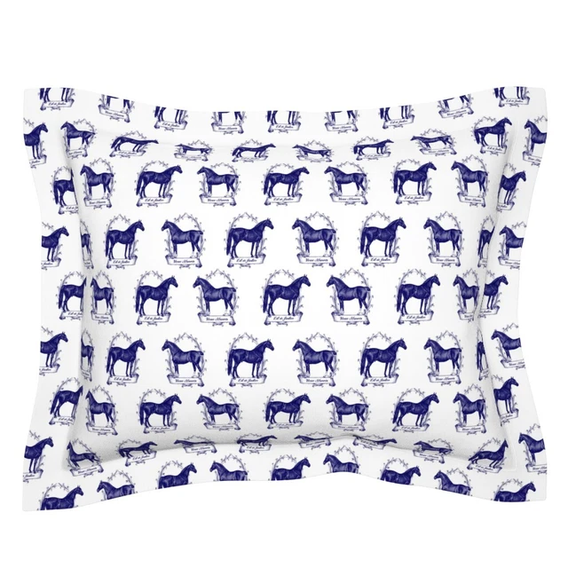 French Equestrian Delft Vintage Inspired Horse Toile Pillow Sham by Spoonflower