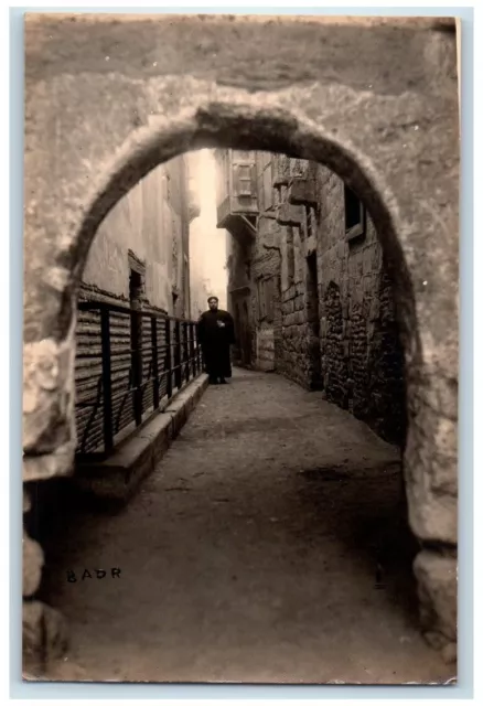 c1920's St. Sergius Coptic Church Entrance Priest BADR Cairo Egypt RPPC Postcard