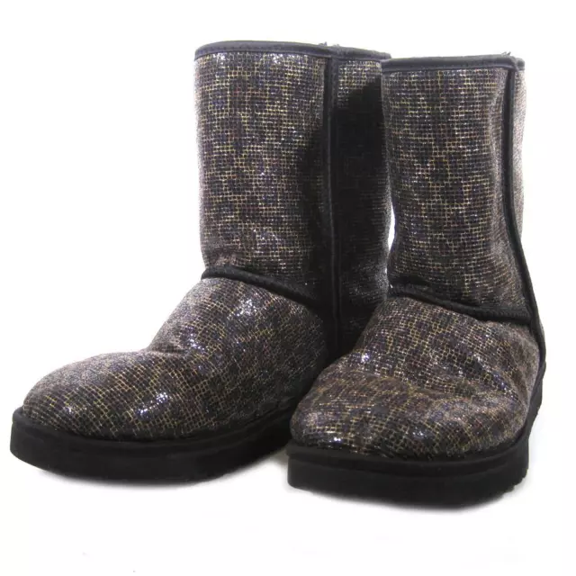 UGG Classic Short Glitter Boots Black Women's Size 10 Leopard Print 1006883