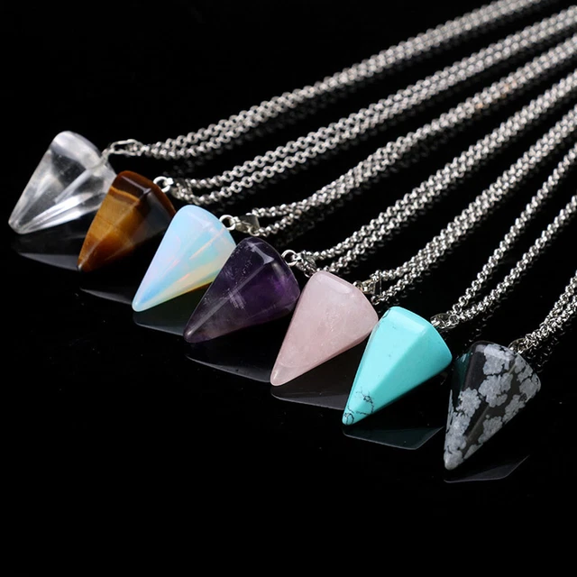 Natural Gemstone Necklace Chakra Stone Pendant Energy Healing Crystal with Chain 12
