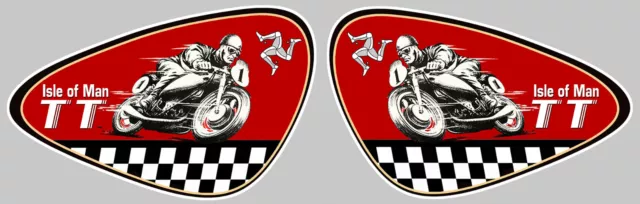 2 X TT ISLE OF MAN BIKER GAUCHE & DROIT 10cmX6,5cm DECO STICKER MOTO IA080