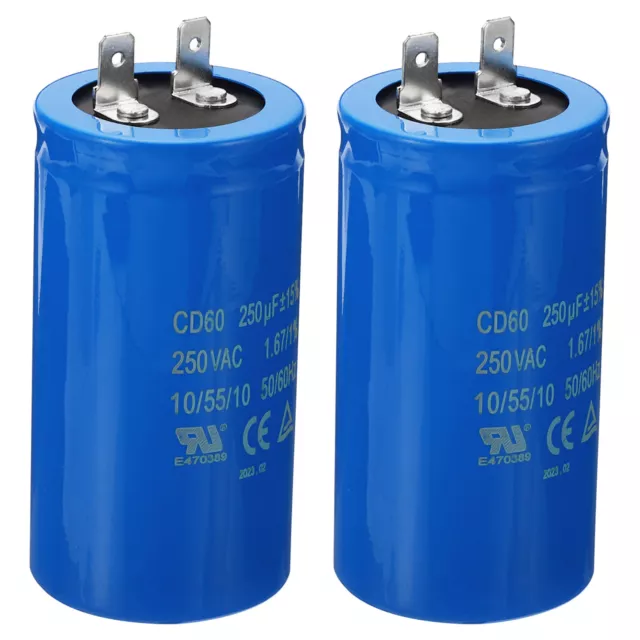 2 Pack CD60 Run Capacitor 250uF/MFD 250VAC 15% Tolerance 50/60Hz