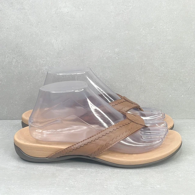 VIONIC Ashten Sandal Womens 8 Brown Leather Thong Flip Flop Comfort Slip On Shoe