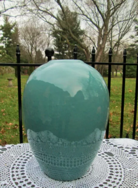 MCM Royal Haeger Pottery USA mid-century Vase Dark Robbins Egg Blue 4307 13"