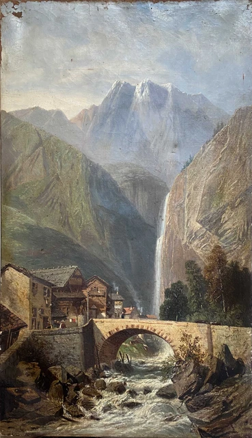 Tableau Ancien Signé – Paysage Animé Du XIXe Siècle – Huile Sur Toile – À Identifier