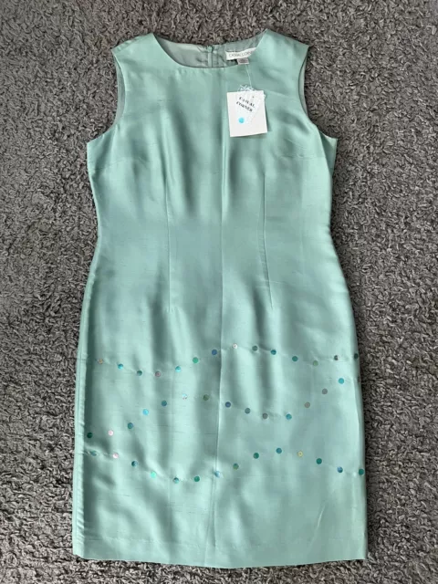 Casual Corner Aqua Sequins Shift Dress Woman’s Size 10 Sleeveless Vintage