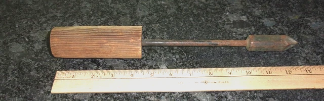 Antique Large Copper Tip Wrought Iron-Primitive -Handmade Wood Handle - 13"