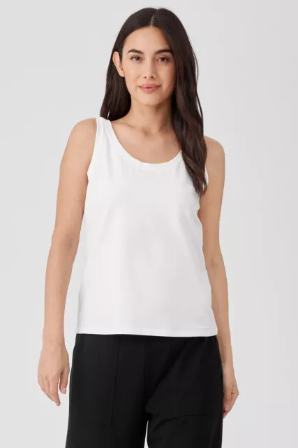 $98 Eileen Fisher 100% Silk Scoop Neck Soft White Tank Cami Top - S/P