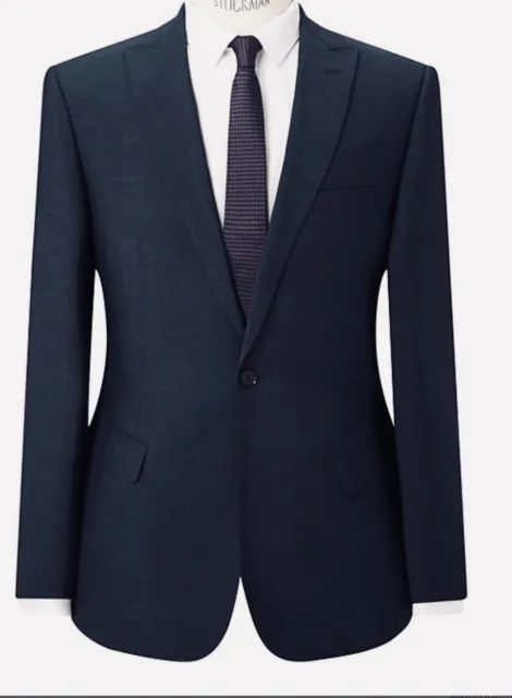 John Lewis Kin Wool Blend Como Mill Sax Slim Fit Suit Jacket 38 L Navy