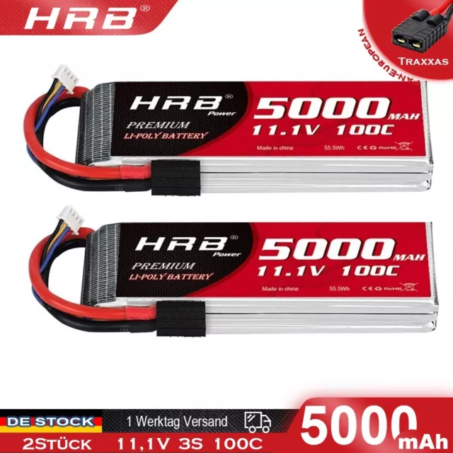 2Stück HRB 11,1V 3S 5000mAh 100C Lipo Akku für RC Traxxas Car Truck Auto LKW