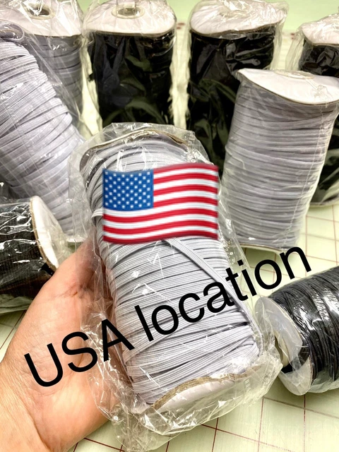 ELASTIC BAND 1/4" 5mm 100 YARDS ROLL Strap BLACK WHITE Mask Cord  String Trim