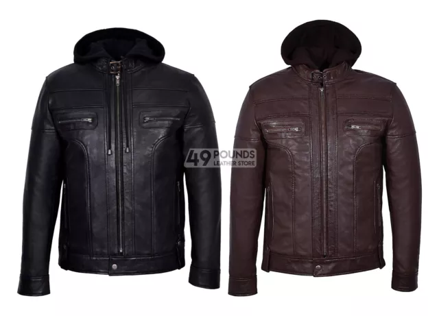 Clark Mens Hooded Casual Stylish Designer Bikers Real Soft Leather Jacket