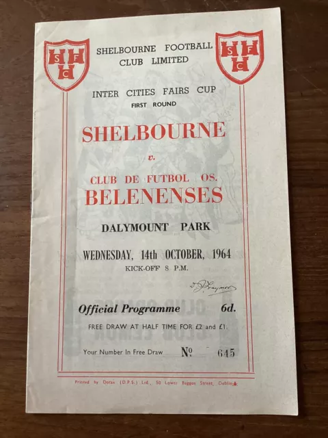 Shelbourne v Belenenses Fairs Cup Programme, 14/10/1964