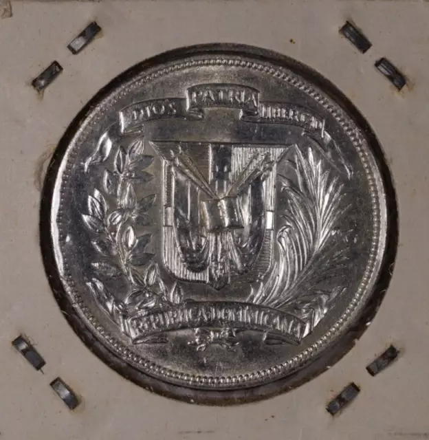 1955 Dominican Republic Silver 1 Peso Coin- 25th Anniversary of The Trujillo Era 2