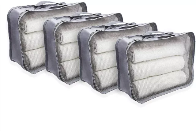 4 Pack Grey Packing Cubes for Travel, Medium Size, Ultralight Nylon Material...