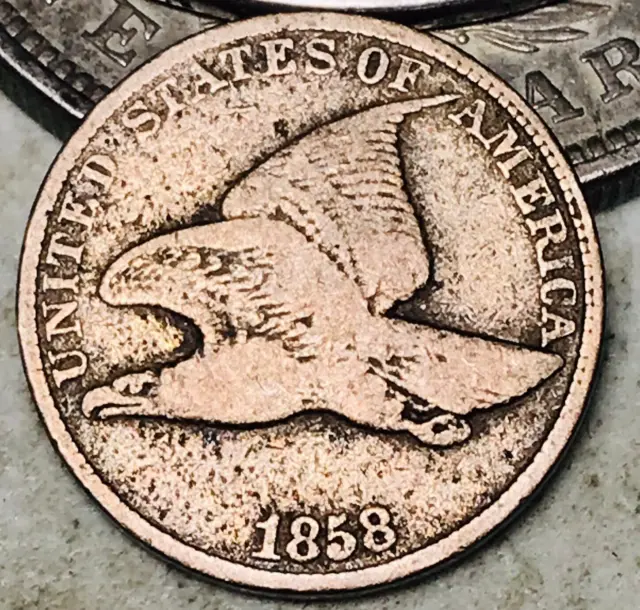 1858 Flying Eagle Cent One Penny 1C Large Letters Civil War Era US Coin CC18159