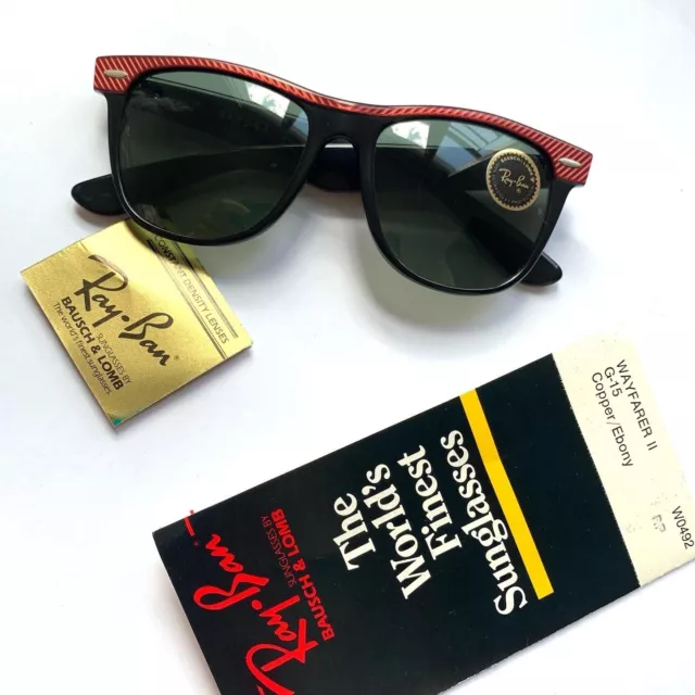 RAY-BAN WAYFARER II Red & Black Ebony - VINTAGE USA BAUSCH AND LOMB