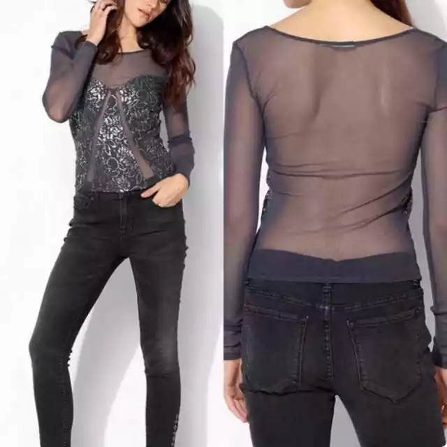 Urban Outfitters | Mesh Sparkle Long Sleeve Top