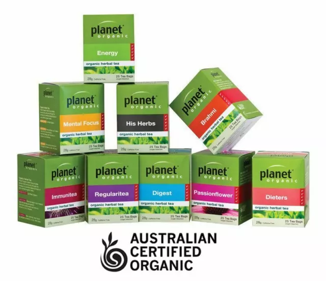 HERBAL TEA 3 x 25 bags (75 pk) Certified Organic Planet Premium Dried Herbs