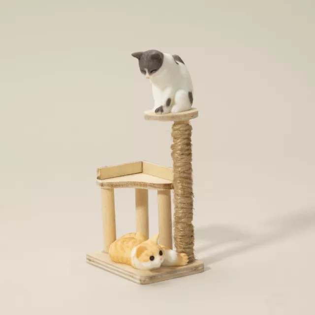 1:12 Scale Dollhouse Miniature Wooden Cat Climbing Frame Cat Toy W/ Cat