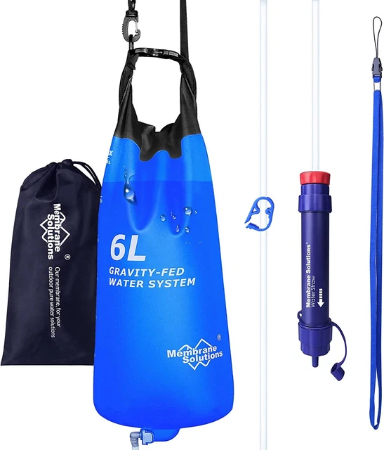 PORTABLE WATER FILTER Straw w/6L Gravity Bag Purifier F Survival