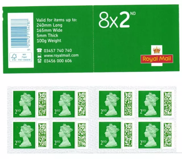 2022 GB 8x 2nd Class QEII Barcode Booklet Self Adhesive Mint MNH SG TC1 M22L