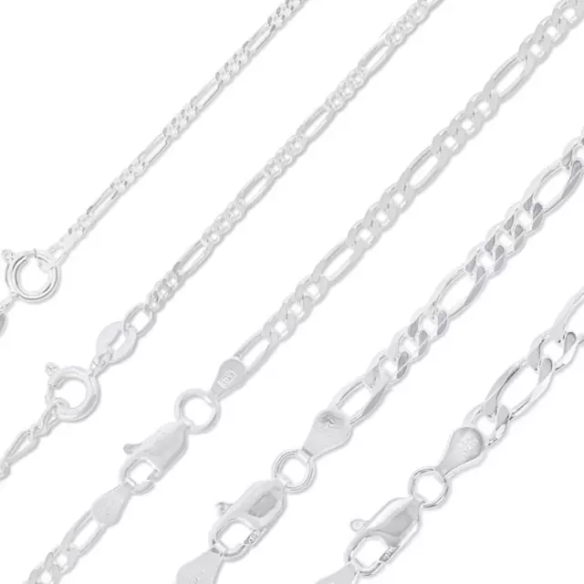 Sterling Silver Diamond-Cut Figaro Link Chain Solid 925 Italy Necklace