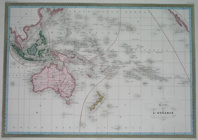 1863 Xxl Original Map Australia Sydney New Zealand Indonesia Guam Hawaii Papua