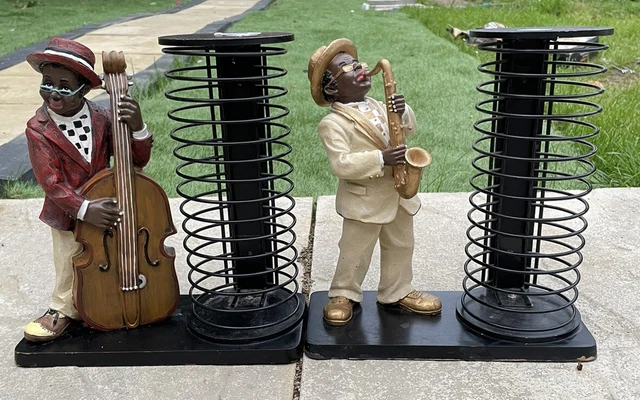 VINTAGE JAZZ BAND Cd Racks Hand Painted Figures Black Americana Unusual ...