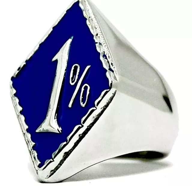 1% Outlaw Biker Ring, Blue, One Percent, Stainless Sz 7,8,9,10,11,12,13,14,15