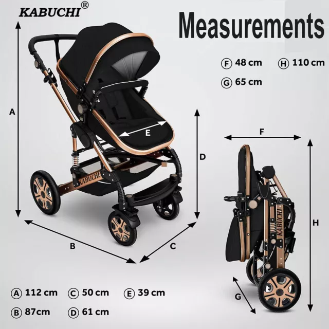 KABUCHI® Newborn Baby Pram Pushchair Buggy Stroller 3in1 Travel System Car Seat 3