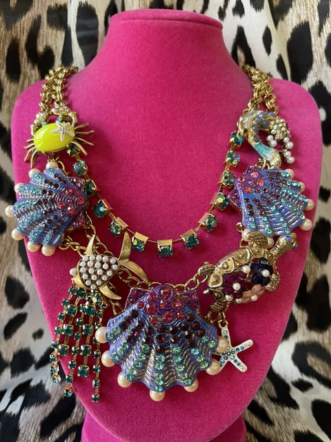 Betsey Johnson Into The Blue Sea Turtle Fish Scallop Shell Yellow Crab Necklace