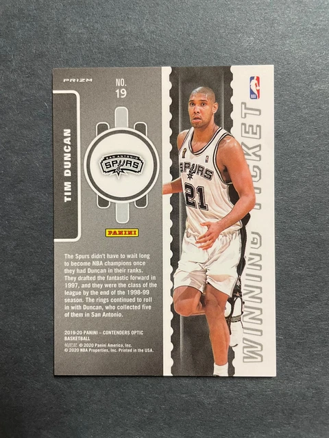 2019-20 Contenders Optic Tim Duncan Blue Cracked Ice Prizm Winning Ticket 19 2